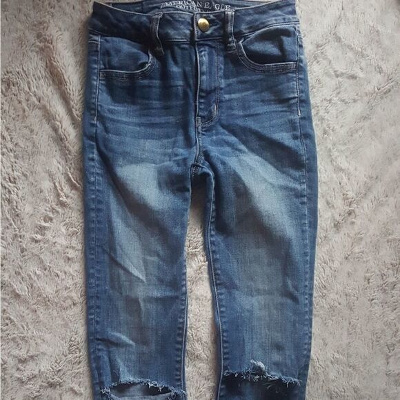American Eagle Hi Rise Jegging Jeans Cut Knees Womens Size 0 - Picture 1 of 7